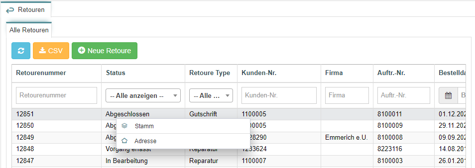 Retoure bearbeiten - Retouren - Verkauf - Benutzer-Handbuch - exonn ...